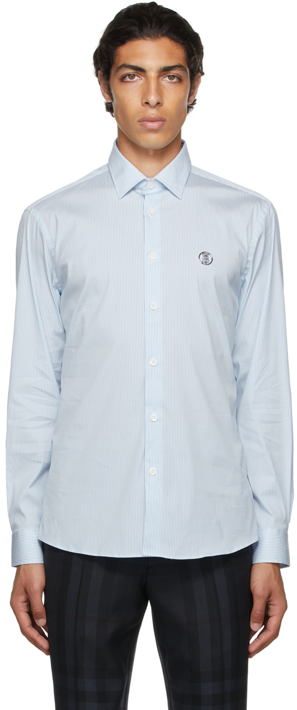 Burberry: Blue & White Stripe Monogram Motif Shirt | SSENSE