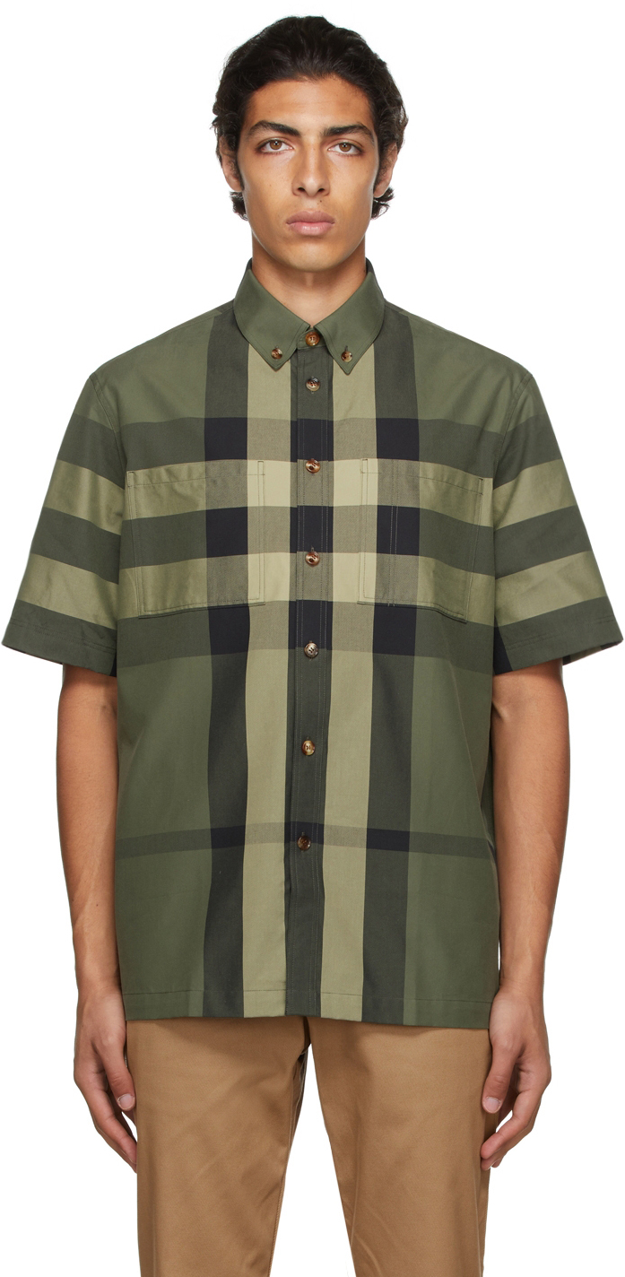 Burberry Green Cotton Check Short Sleeve Shirt