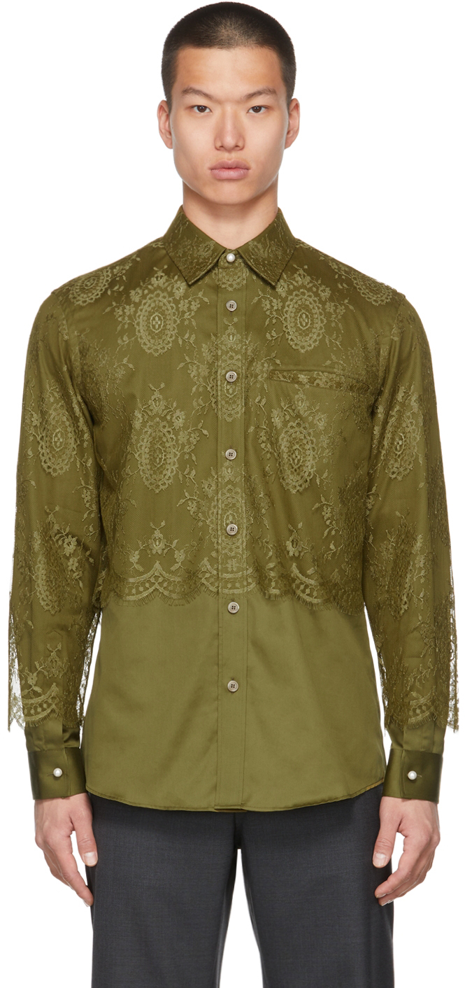 Burberry Green Cotton Lace Overlay Shirt