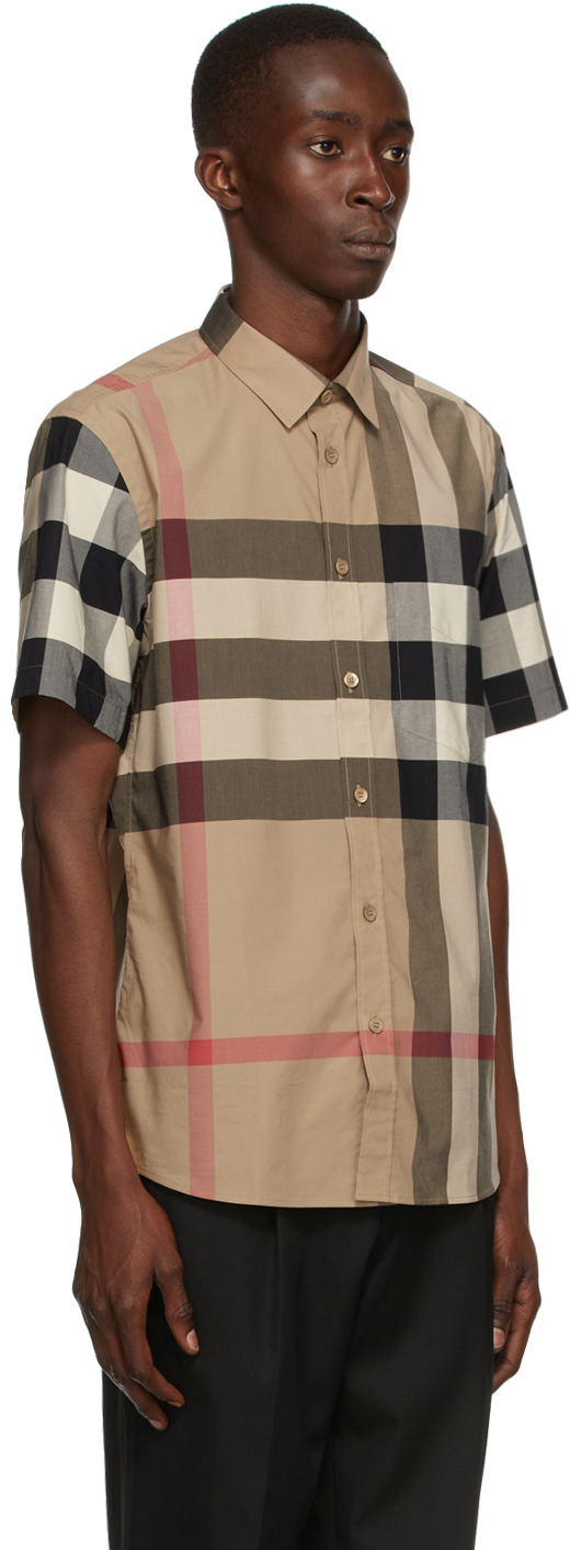 Burberry 'Somerton' Short Sleeve Check Stretch Cotton Shirt