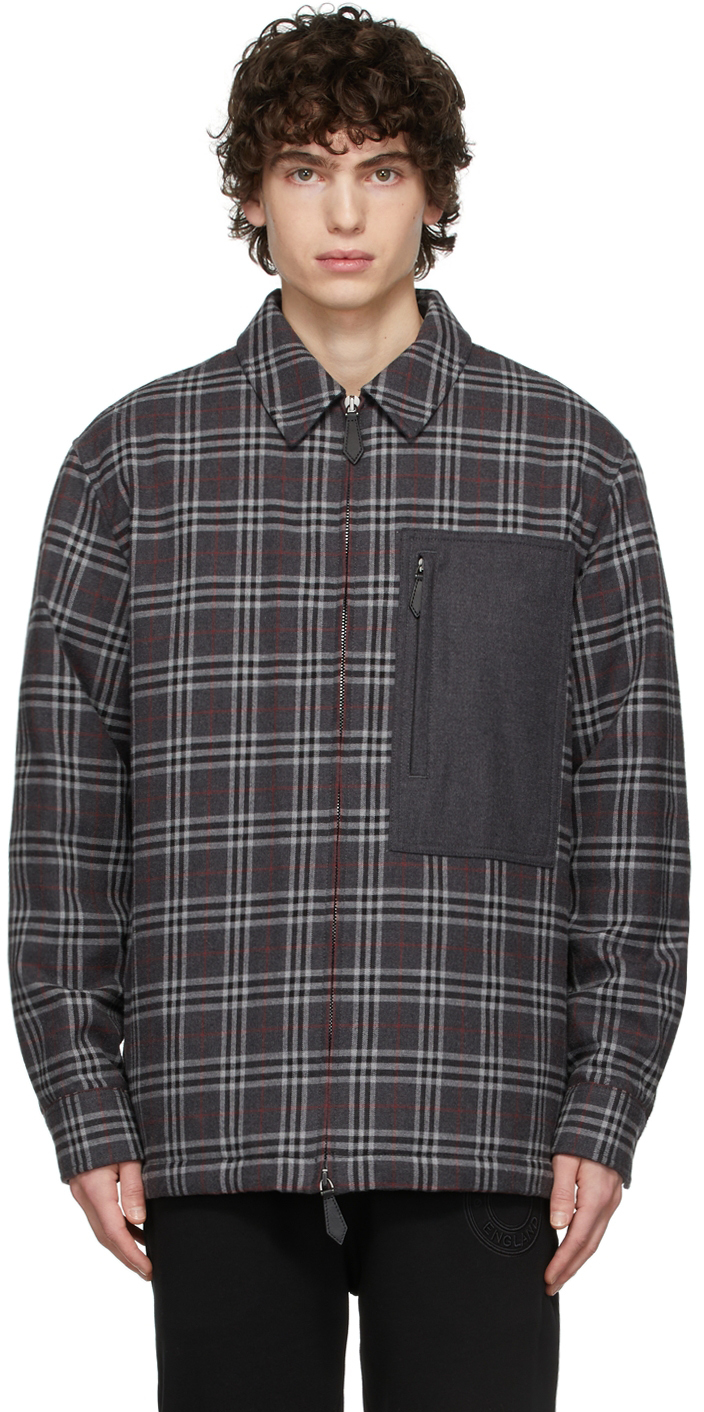 Burberry: Grey Check Pocket Overshirt | SSENSE