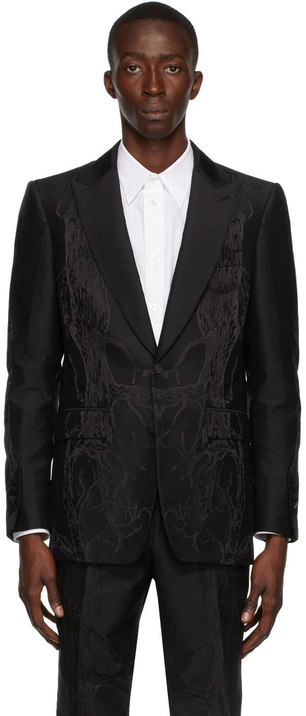 Burberry Black Silk Jacquard Tailored English Fit Blazer