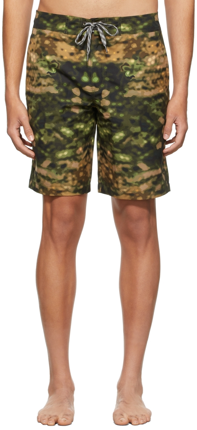 Burberry: Green Camouflage Swim Shorts | SSENSE