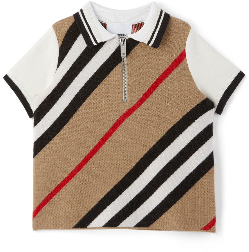 SSENSE Clothing T-shirts Polo Shirts Baby Beige Merino Wool Icon Stripe Polo 