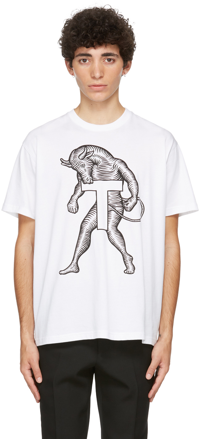 Burberry: White Mythical Alphabet Large 'T' T-Shirt | SSENSE