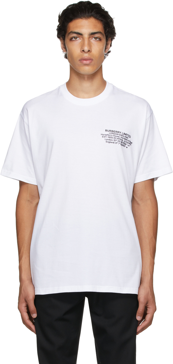 Burberry White Oversized Location Print T-Shirt