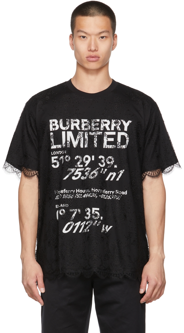 Burberry Black Paneled Lace T-Shirt