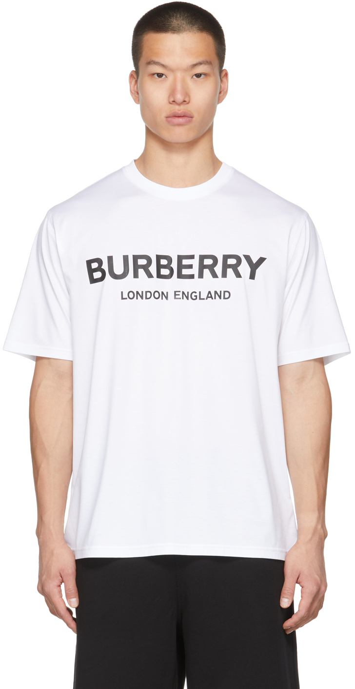 Burberry: White Logo T-Shirt | SSENSE