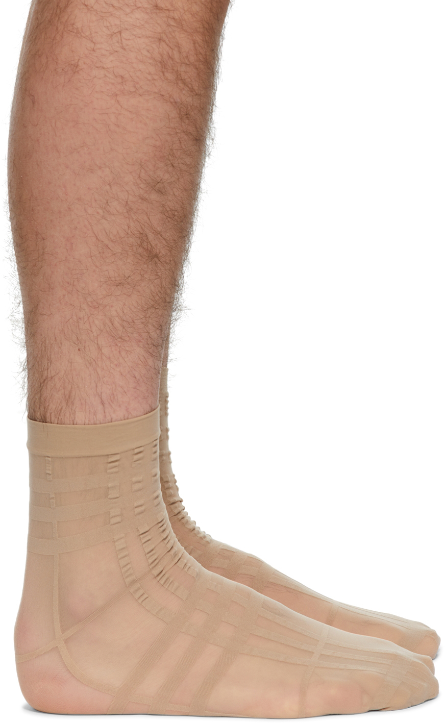 Burberry Beige Intarsia Check Technical Ankle Socks