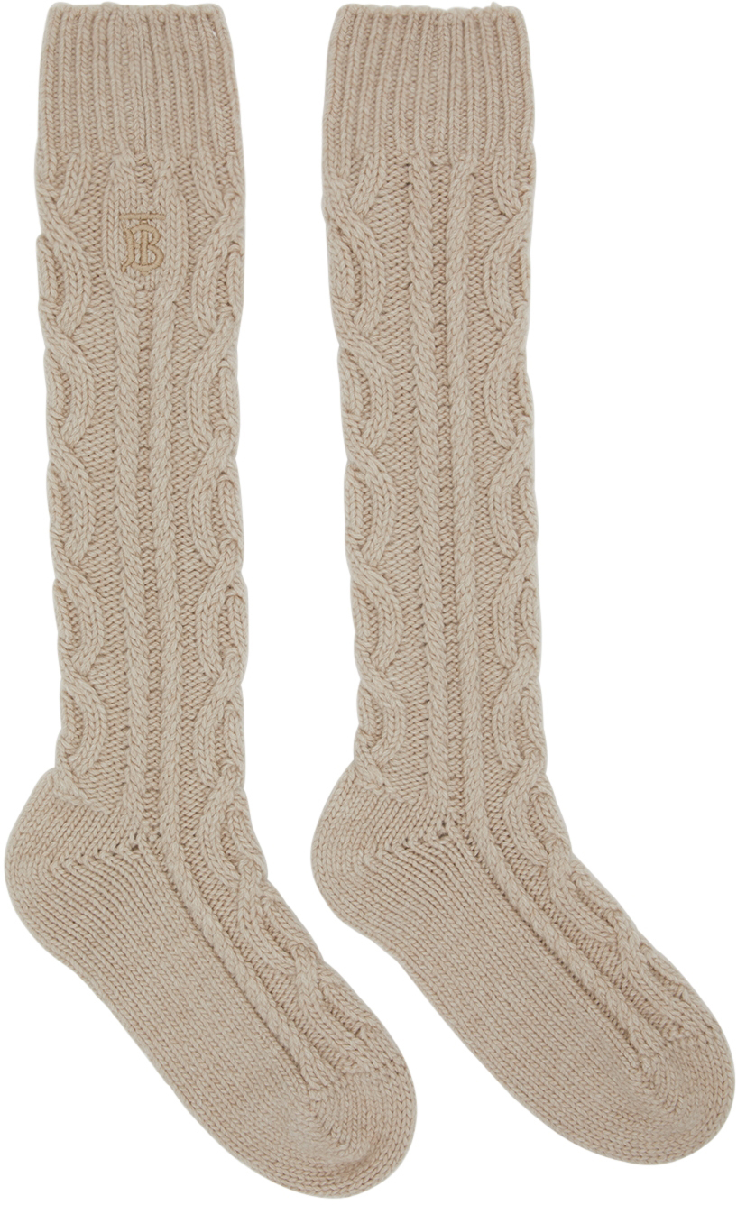 Burberry Beige Cashmere Cable Knit Socks SSENSE UK