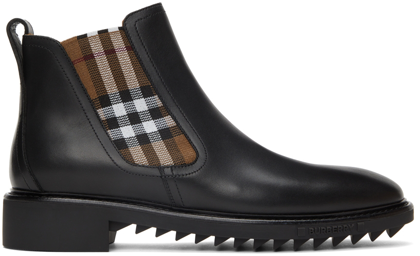 Vintage Check Detail Leather Chelsea Boots in Black/birch Brown - Men