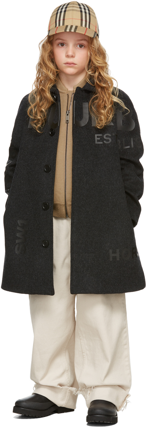 Burberry Little Boy's & Boy's Nelson Horseferry Wool-cashmere Coat In Dark Grey Melange