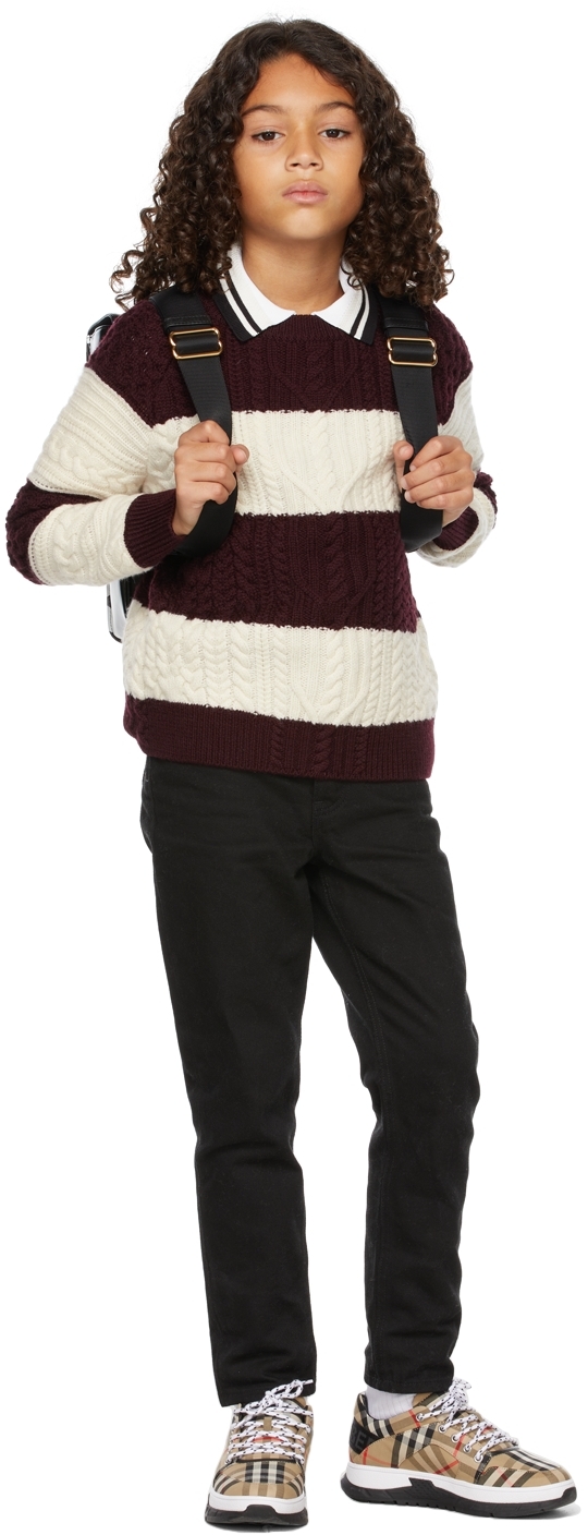 Montgomery sorg silke Kids Burgundy & White Cable Knit Sweater by Burberry | SSENSE