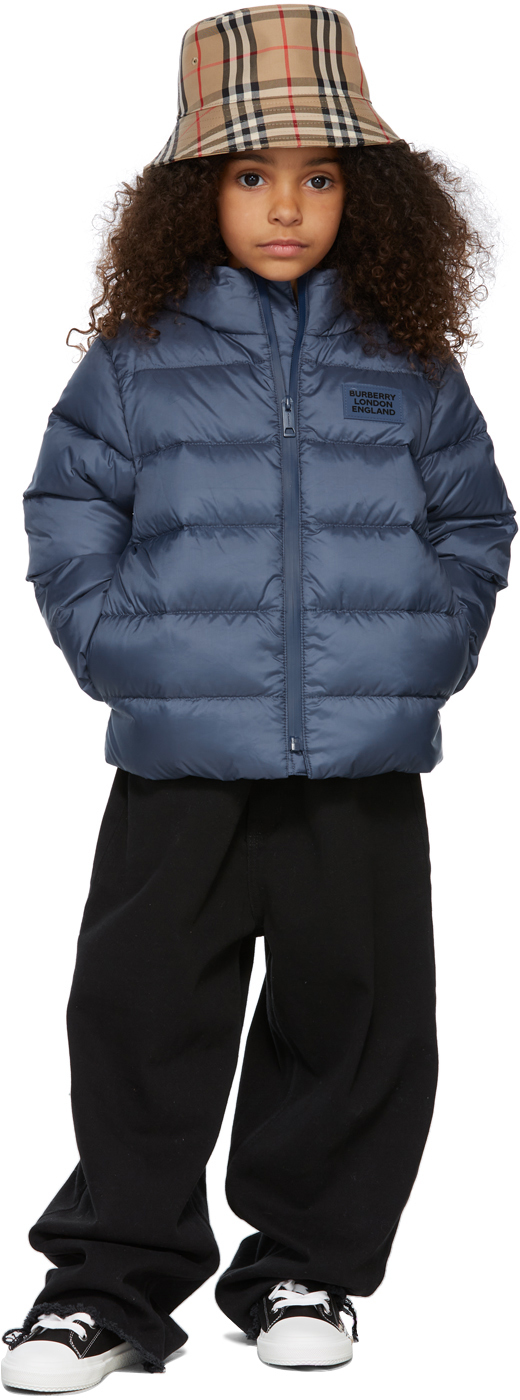 Burberry Boy's Quilted Puffer Hooded Jacket, Sizes 3-14 In Pebble Blue