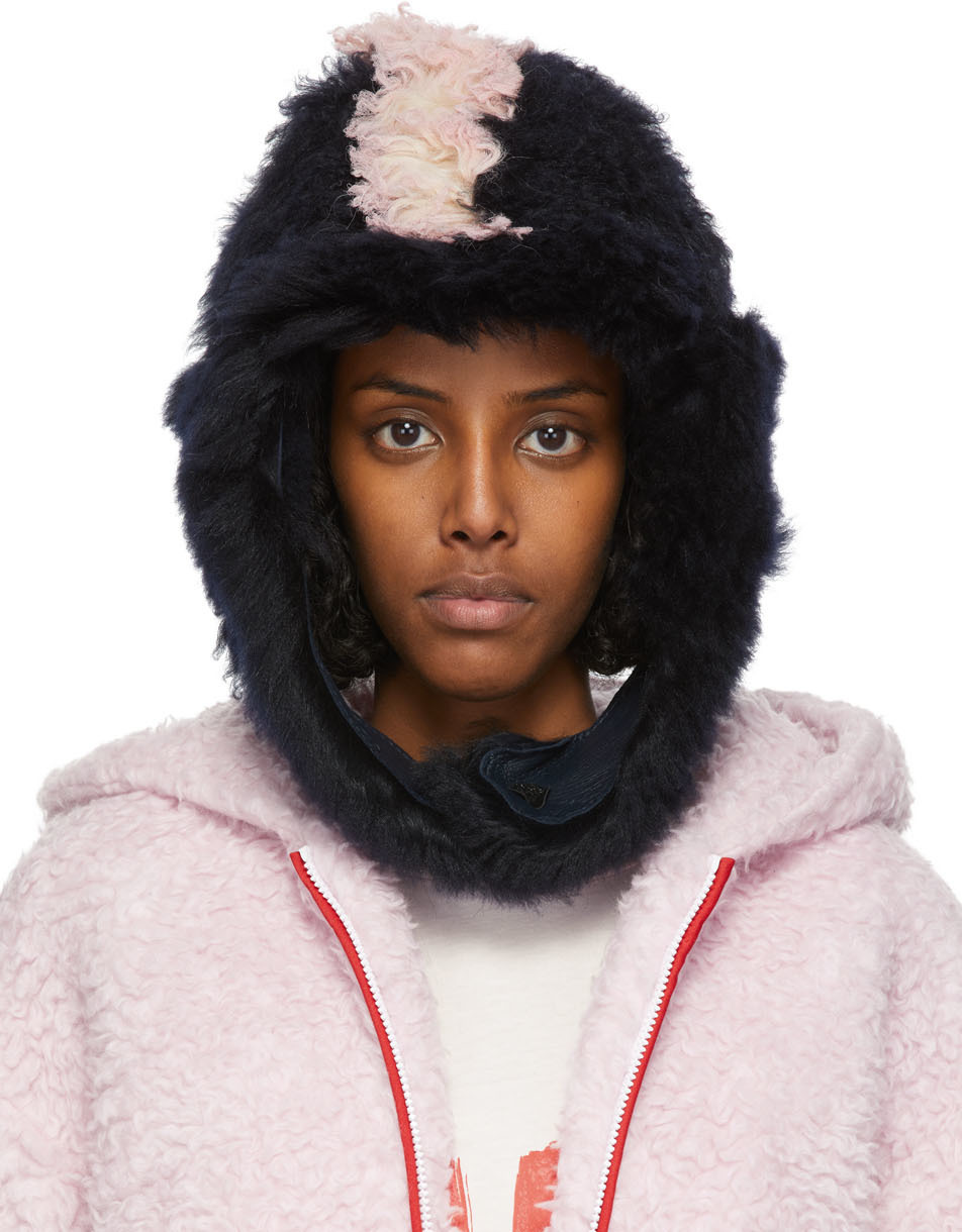 Black & Pink Shearling Earflap Hat by Marni on Sale