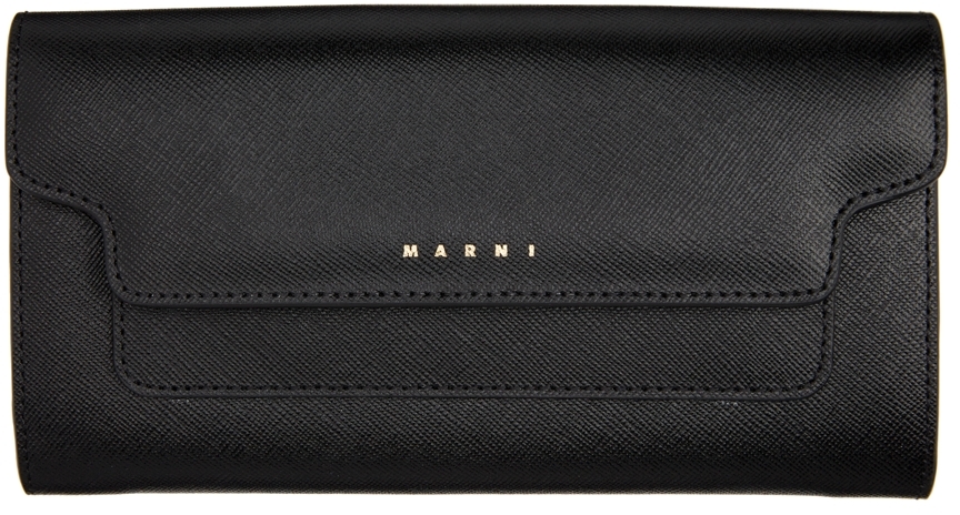 Black Saffiano Leather Snap Wallet by Marni on Sale