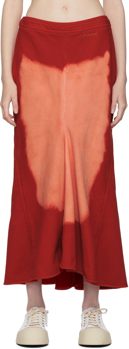 Marni Red French Terry Wash Skirt