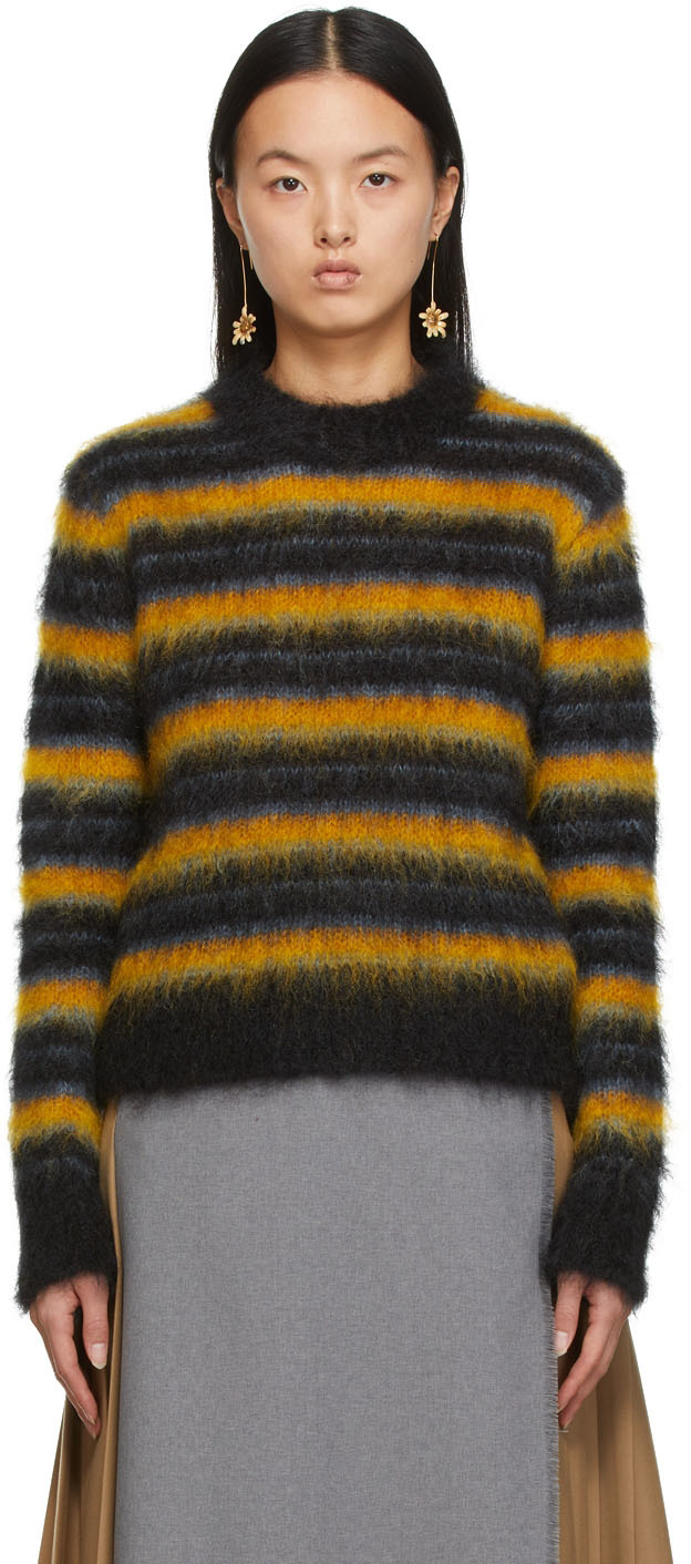 Black Striped Brushed Mohair Sweater 