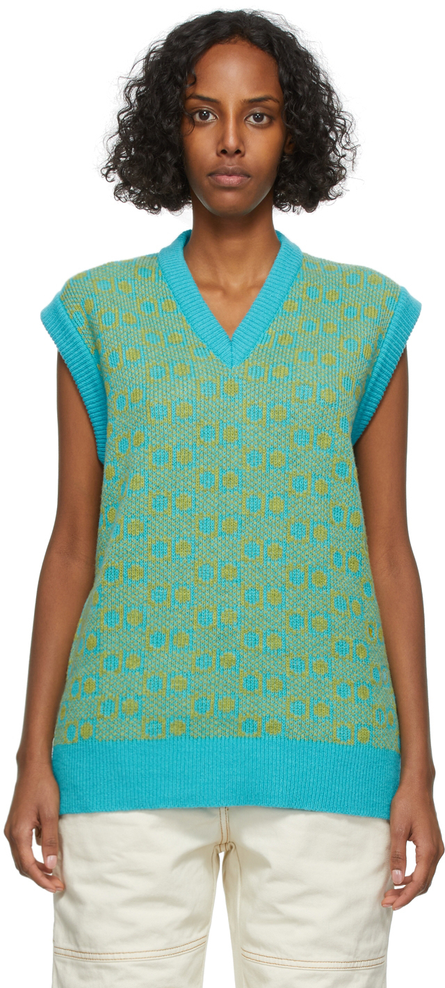 Blue & Green V-Neck Vest by Marni on Sale