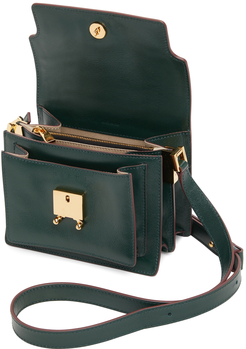 TRUNK SOFT mini bag in green and burgundy leather