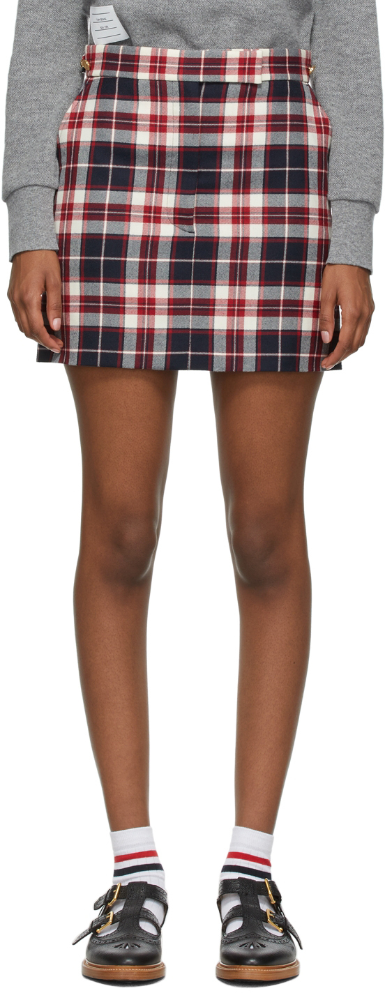 Thom Browne Red Plaid Flannel Suiting Sack Miniskirt