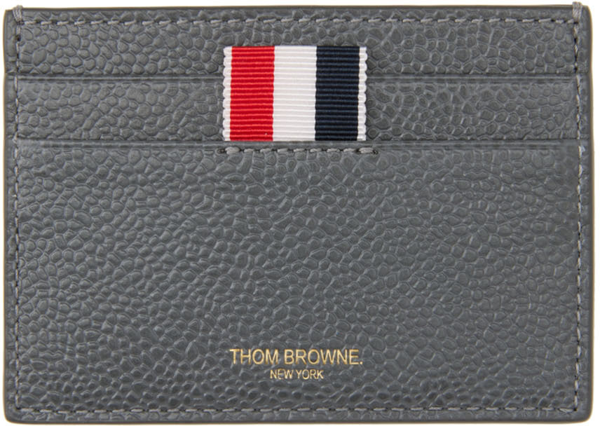 Thom Browne Grey Leather Double-Sided Card Holder | Smart Closet