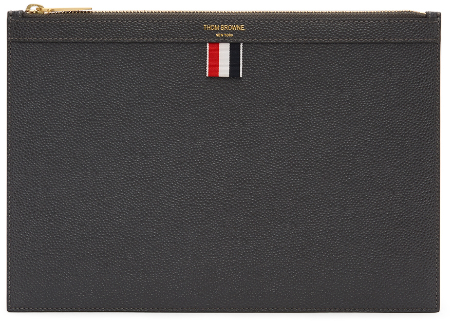 Thom Browne Grey Tablet Holder Pouch SSENSE Canada