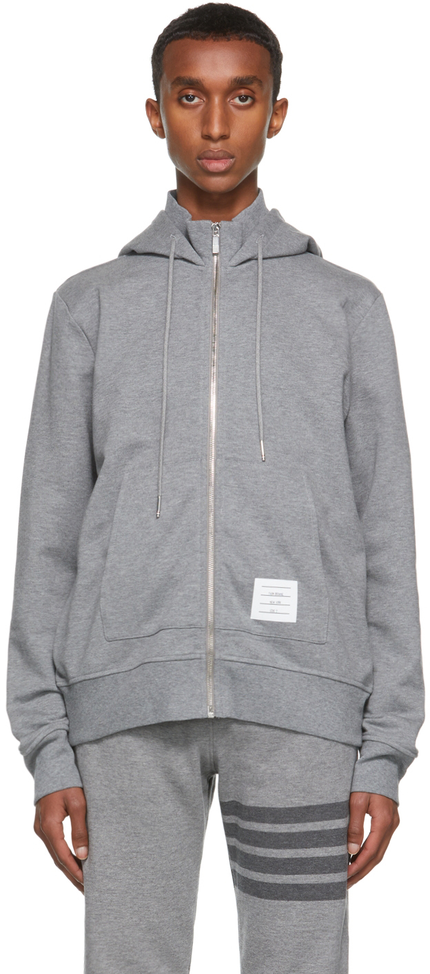 Thom Browne Grey Funnel Neck ZipUp Hoodie