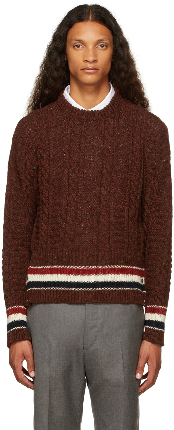 Thom Browne Burgundy Donegal Cable Knit 
