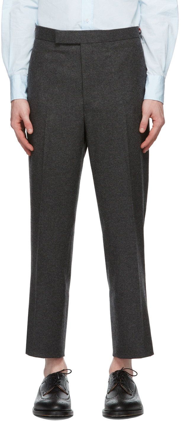 Grey Wool Side Tab Trousers by Thom 