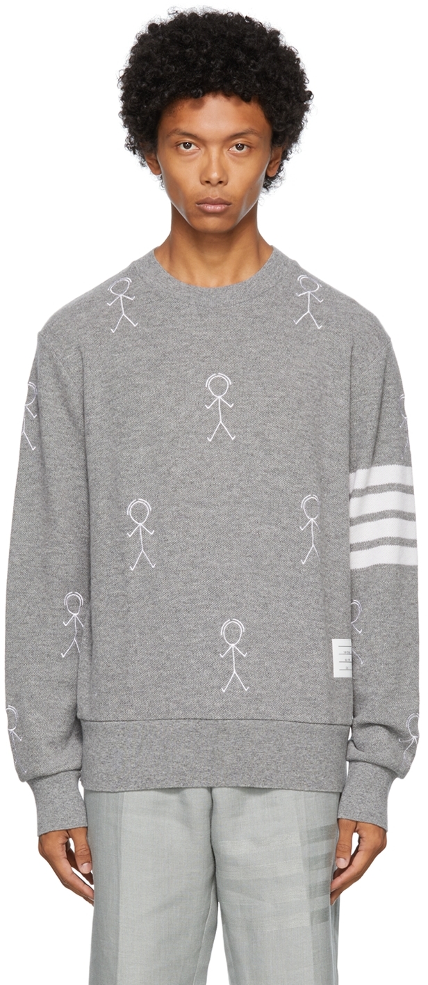 Thom Browne Grey Cashmere 4-Bar Mr. Thom Half-Drop Sweater