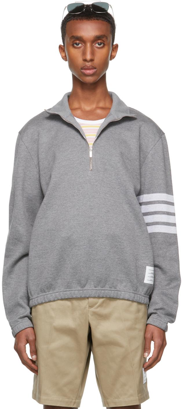 Grey Double-Face Funnel Neck Half-Zip 