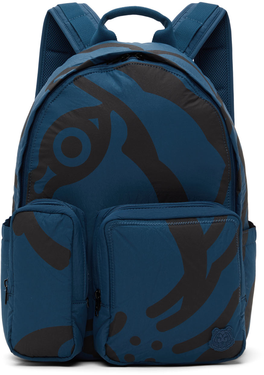 SSENSE Men Accessories Bags Rucksacks Blue Leather Pocket Backpack 