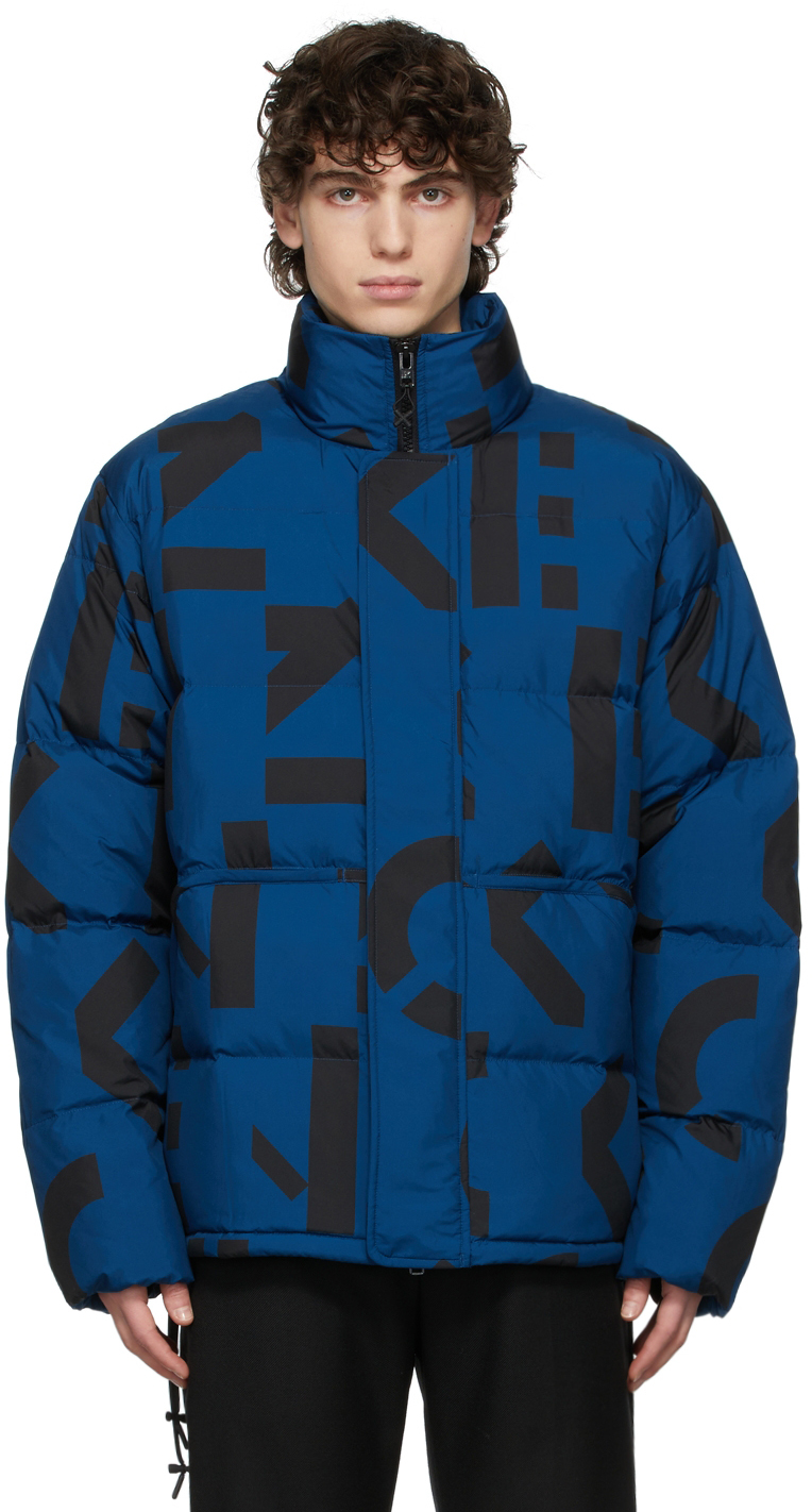 Blue Down Monogram Sport Jacket by Kenzo on Sale
