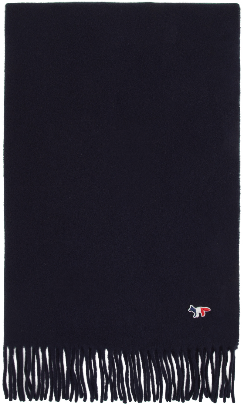 Maison Kitsuné Navy Fox Patch Scarf In Black