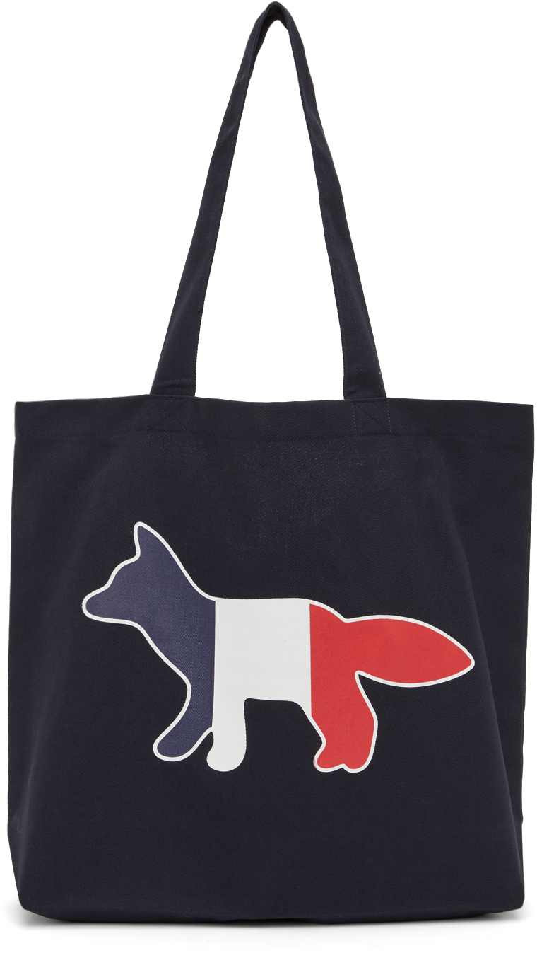 Maison Kitsuné: Navy Tricolor Fox Tote | SSENSE