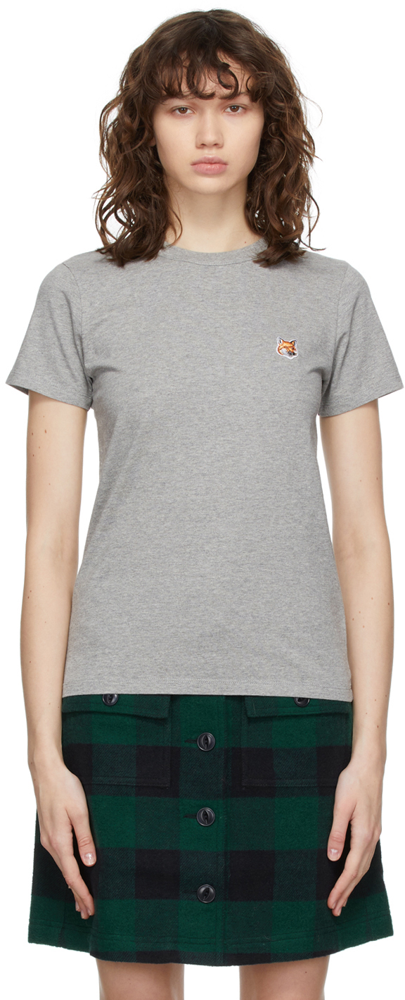 Maison Kitsuné: Grey Fox Head Patch T-Shirt | SSENSE Canada