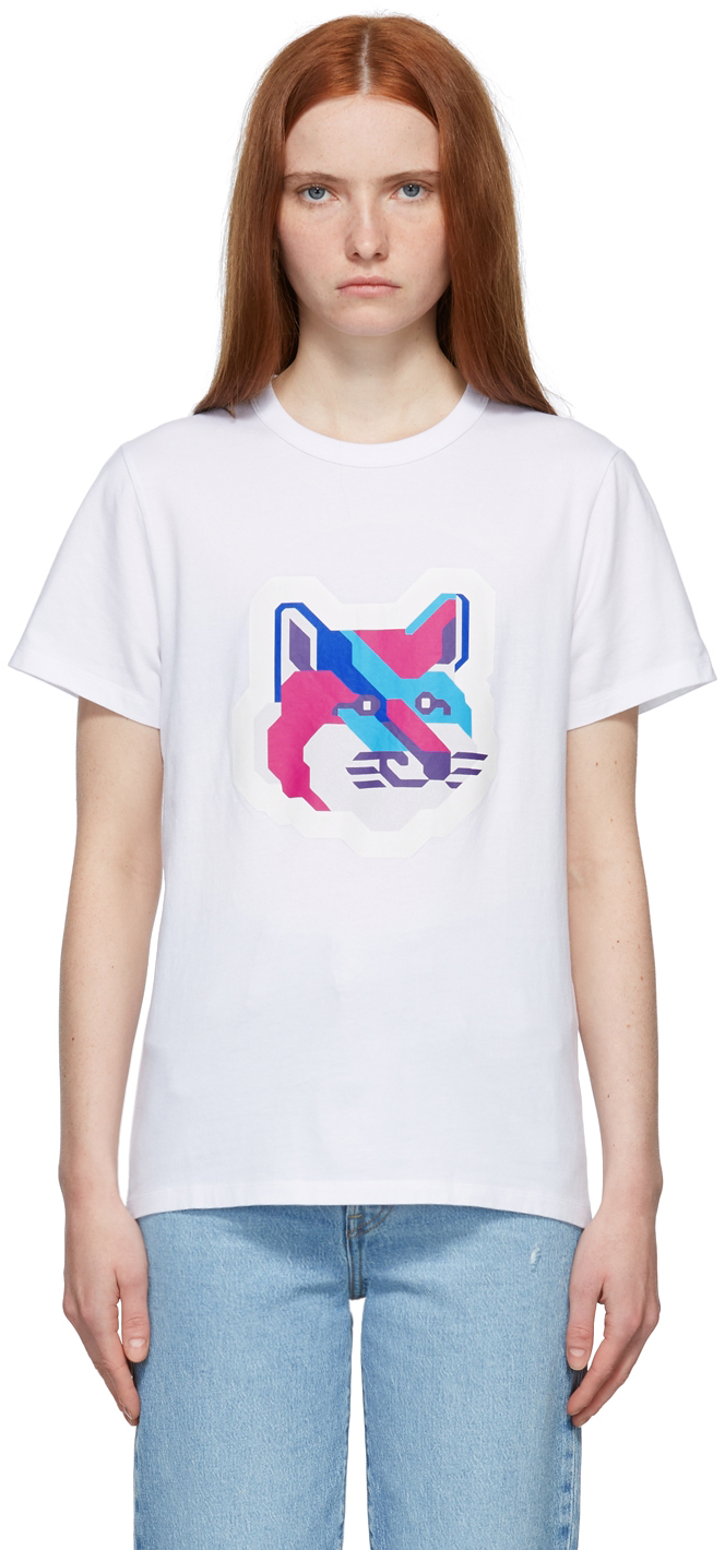 Maison Kitsuné SSENSE Exclusive White Pixel Fox Head Print Classic T-Shirt