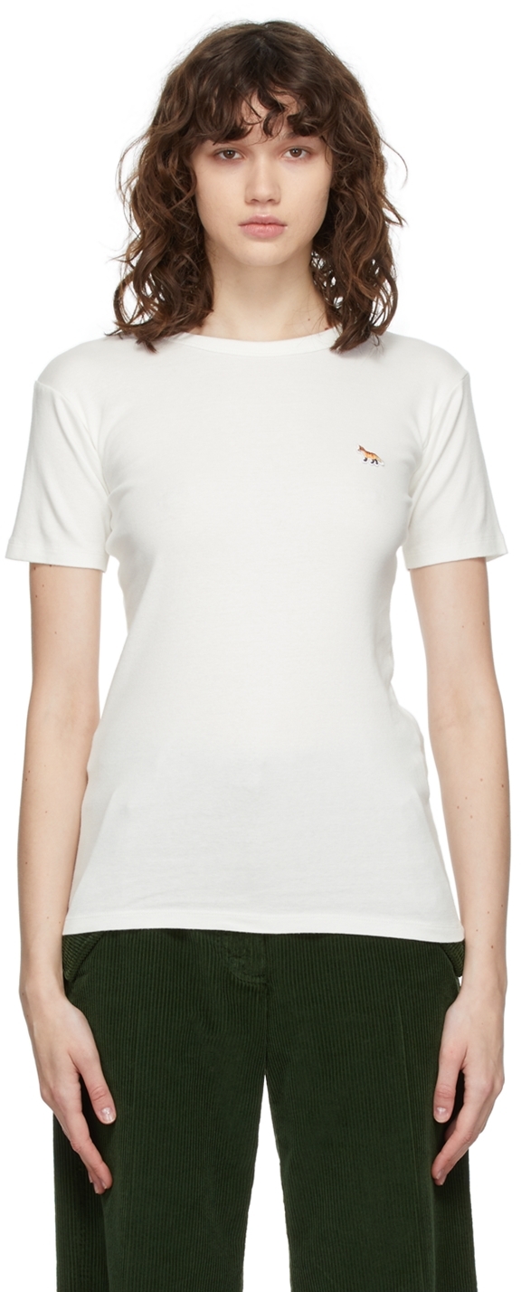 Maison Kitsuné: White Profile Fox Patch Fitted T-Shirt | SSENSE Canada