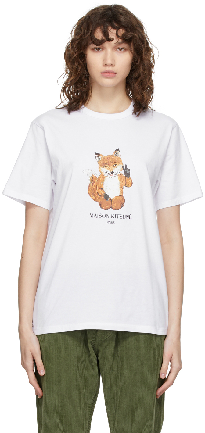 White All Right Fox Print Classic T-Shirt