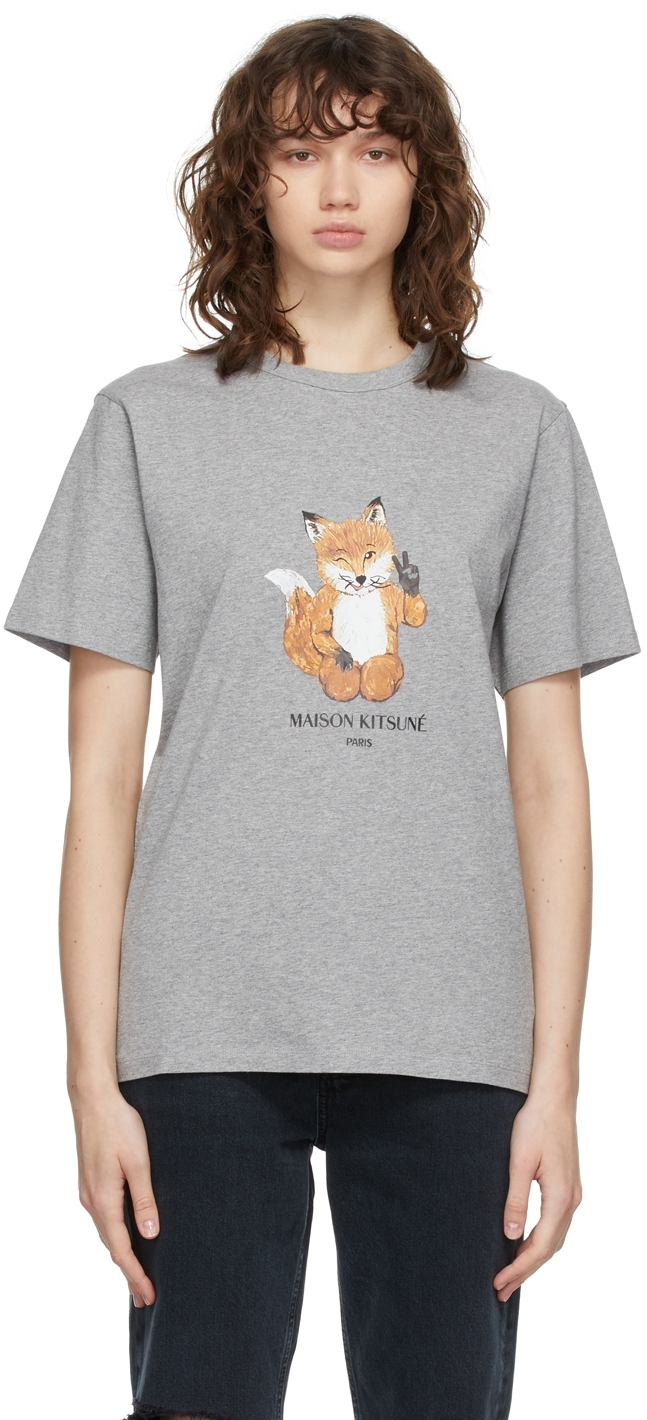 Maison Kitsuné Grey All Right Fox Print Classic T-Shirt | Smart Closet