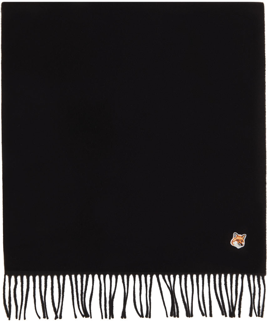 Maison Kitsuné Black Wool Fox Head Patch Scarf