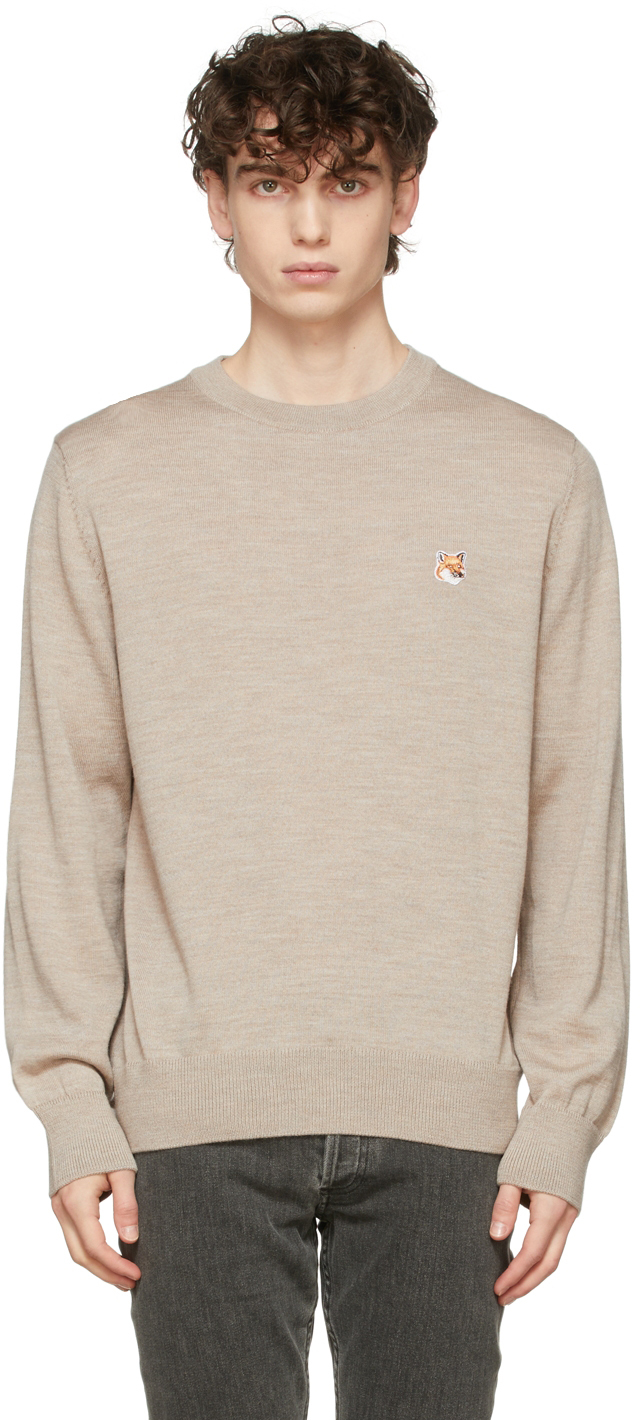 Taupe Fox Head Patch Sweater