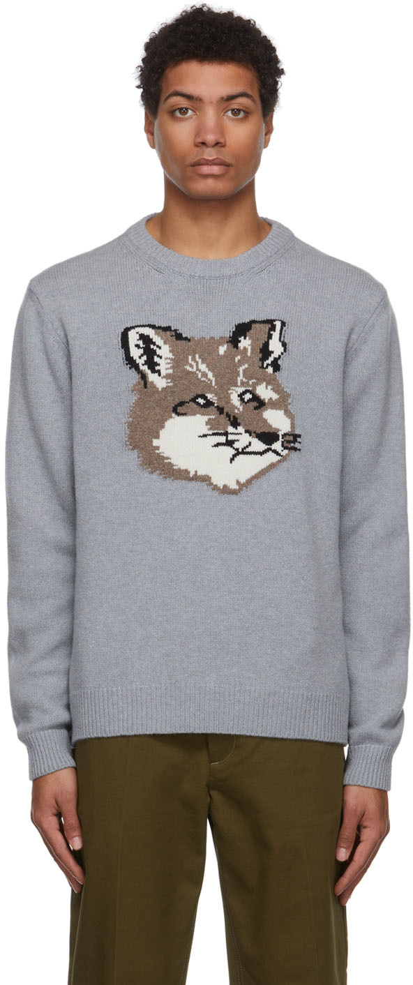 Grey Big Fox Head Sweater