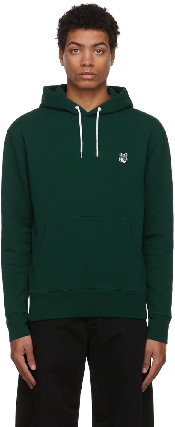 Green Fox Head Patch Hoodie by Maison Kitsuné on Sale