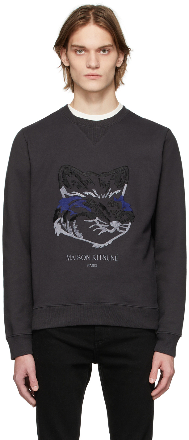 Black Big Fox Embroidery Sweatshirt by Maison Kitsuné on Sale