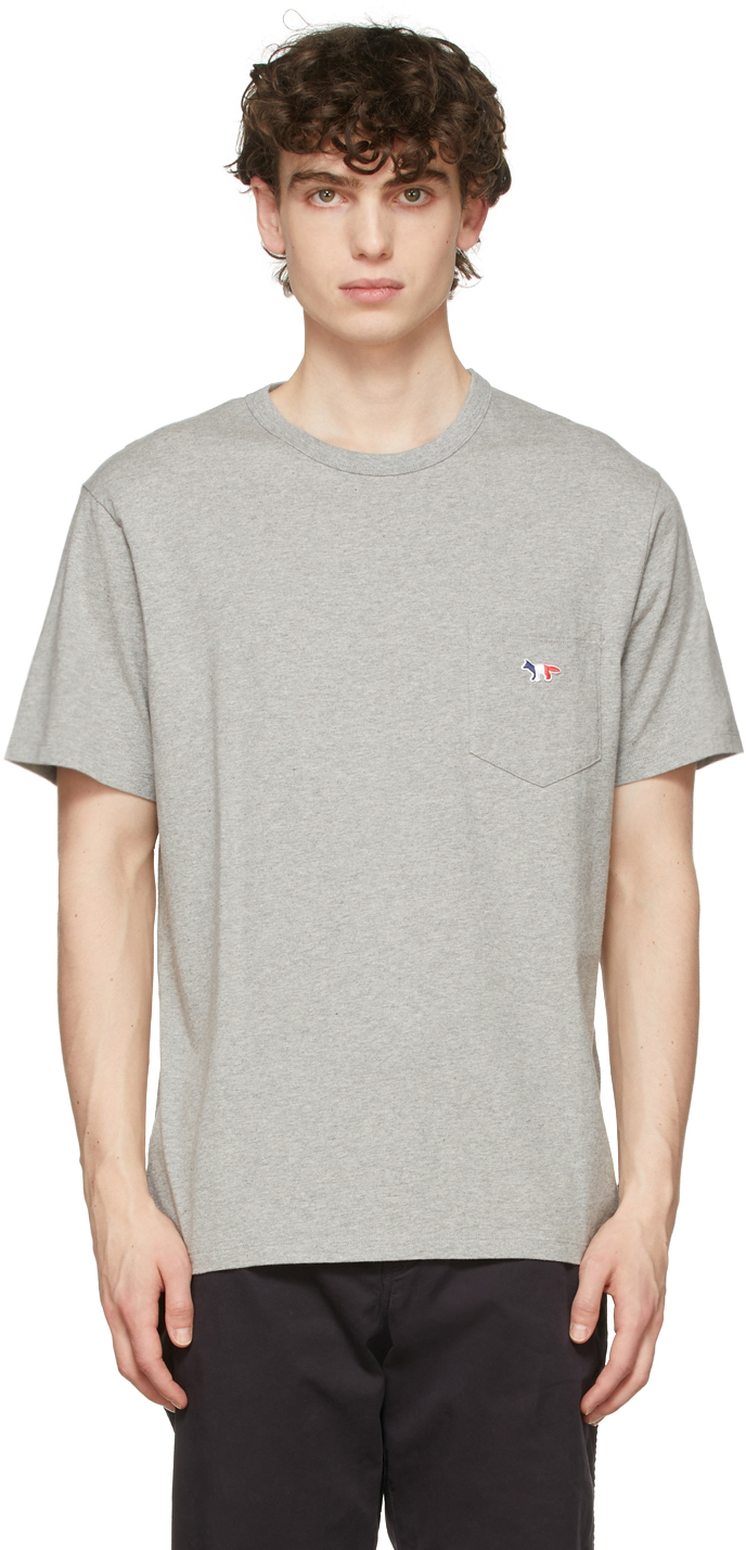 Grey Tricolor Fox Patch Pocket T-Shirt