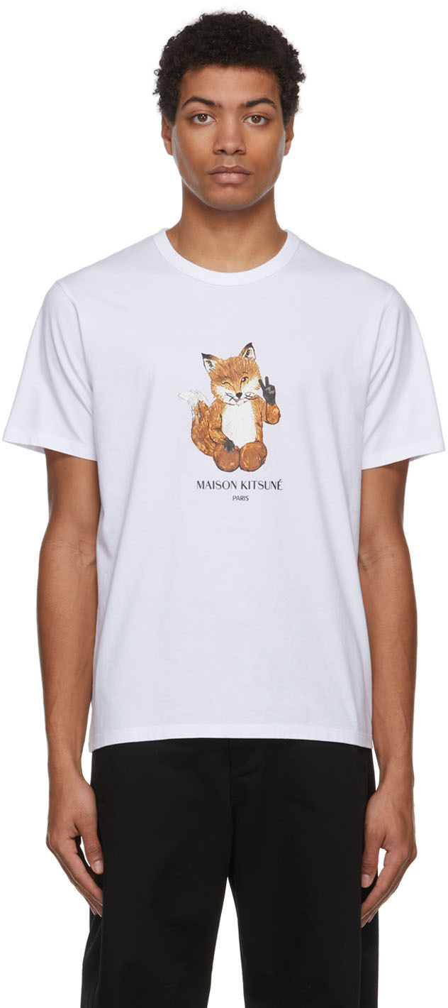 White All Right Fox Print T-Shirt