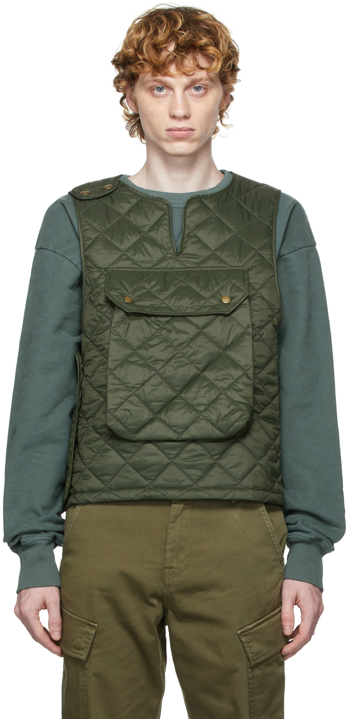 Barbour: Khaki Engineered Garments Edition Quilted Pop Vest | SSENSE