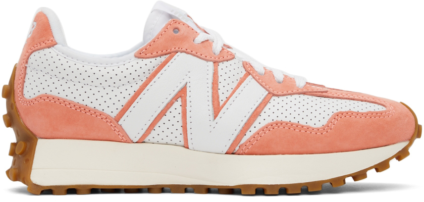 New Balance White & Pink 327 Sneakers